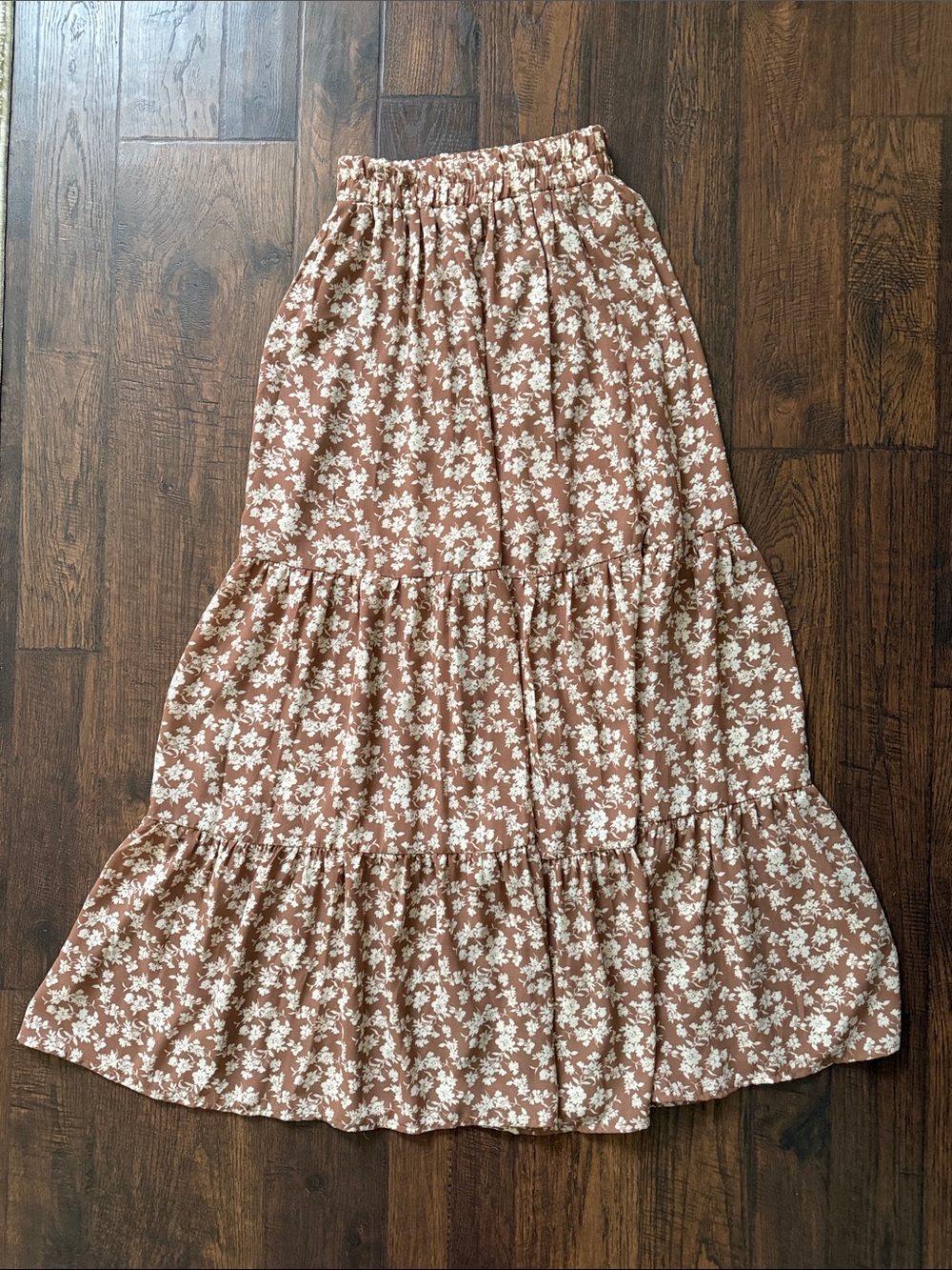 Altar'd State Brown and Cream Floral Tiered Maxi Skirt
